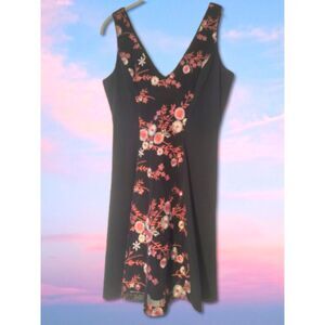 Badgley Mischka NWOT Black Floral Lace Sheath Dress - Size 10 - Red & Orange